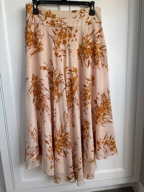 Kobi Halperin Silk Cream/Ivor Midi Skirt with Yellow Floral Print & gold threads